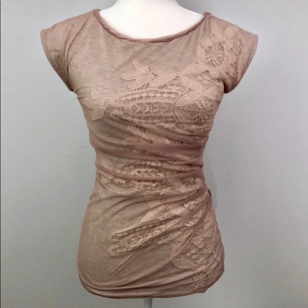 Anthropologie Ruched Embroidered Blouse